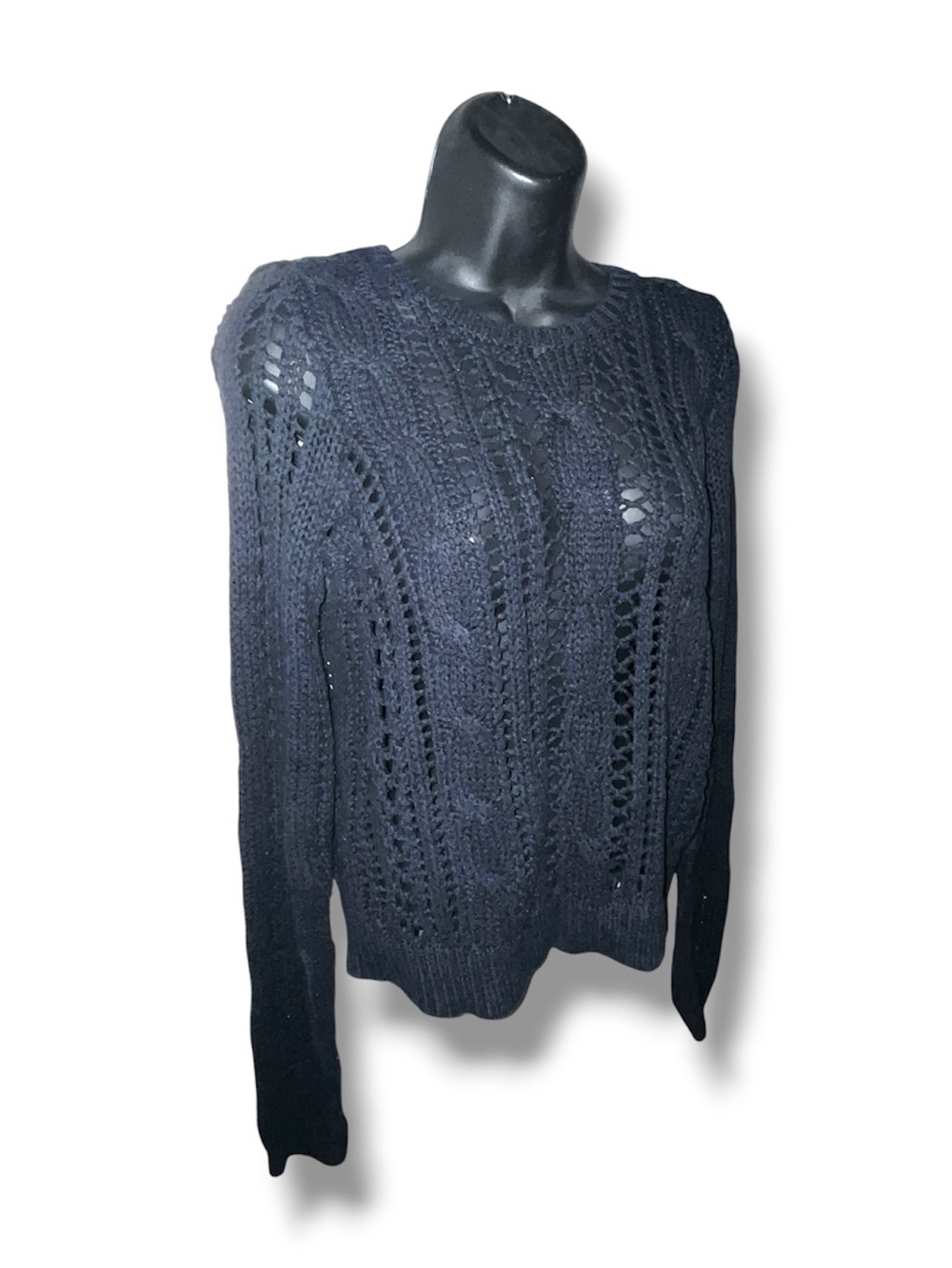 Abercrombie & Fitch Navy Open-Weave Crewneck Sweater